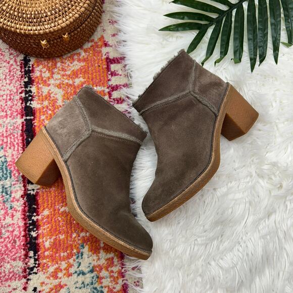 UGG Brown Taupe Block Heeled Suede Kasen Ankle Boots Booties 7 Style 1018644 - Picture 1 of 9